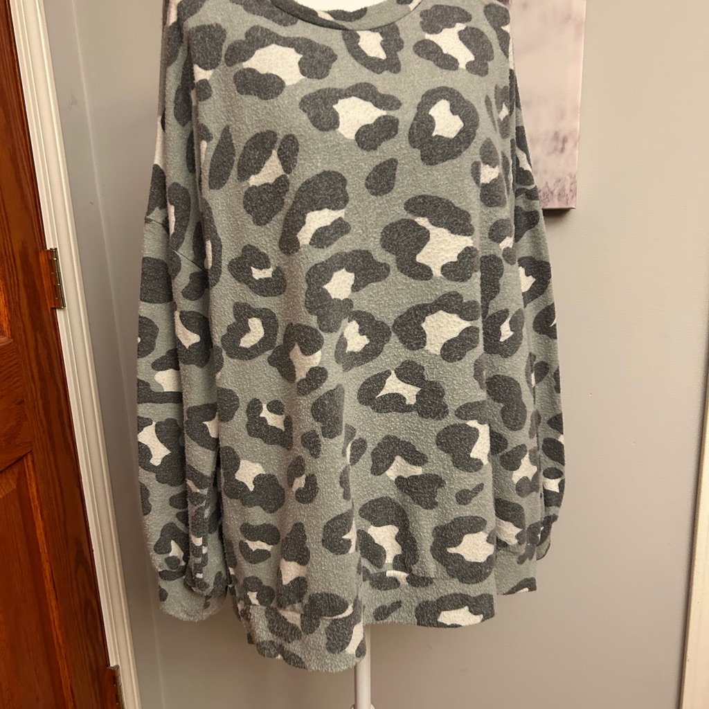 Gray And White Leopard Print Shirt